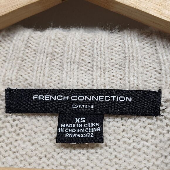 French Connection Knit Sweater Women Size XS Cream Stripes Wool Blend Preppy - Picture 6 of 7